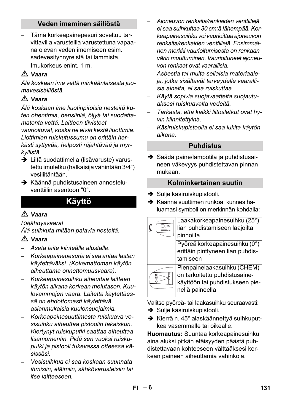 Käyttö | Karcher HDS 801 B User Manual | Page 131 / 340