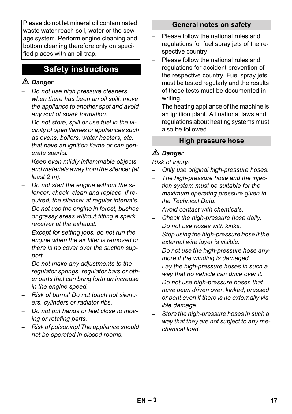 Safety instructions | Karcher HDS 801 B User Manual | Page 17 / 340