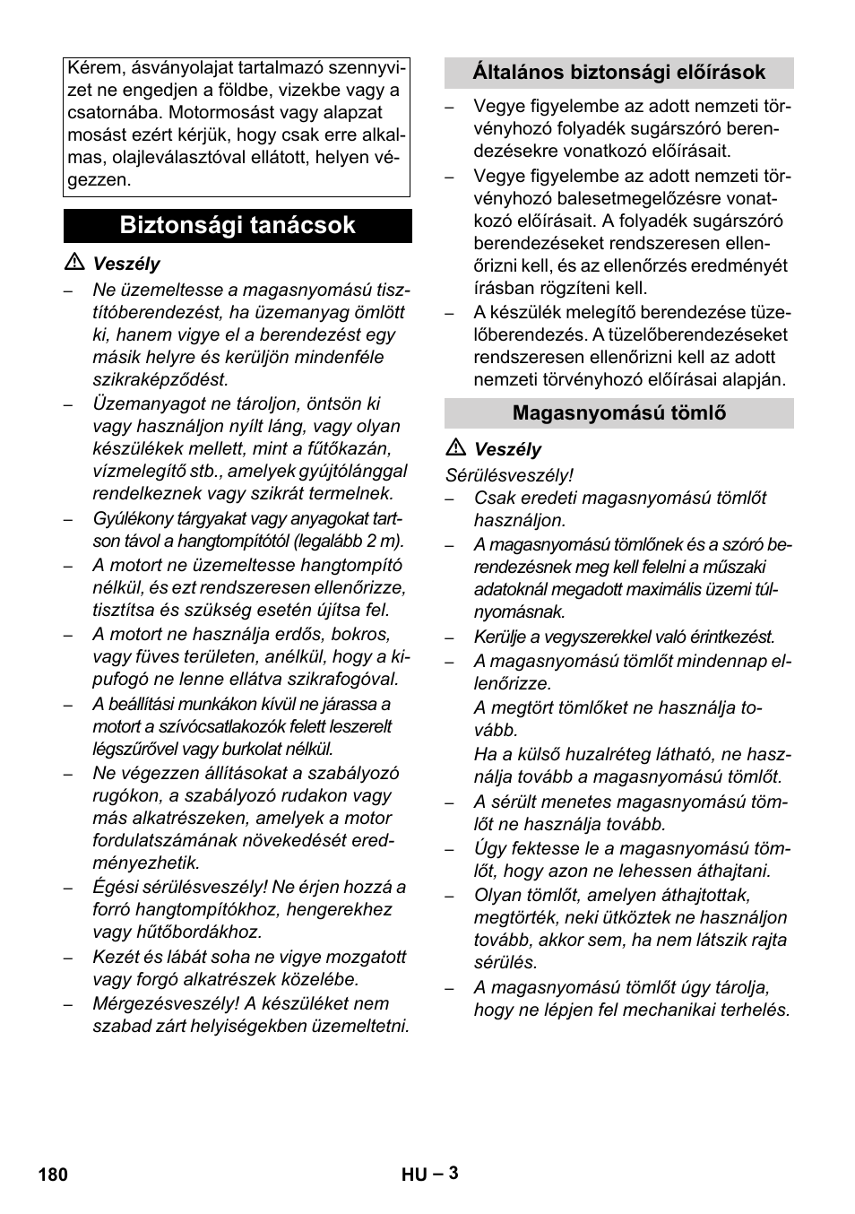 Biztonsági tanácsok | Karcher HDS 801 B User Manual | Page 180 / 340