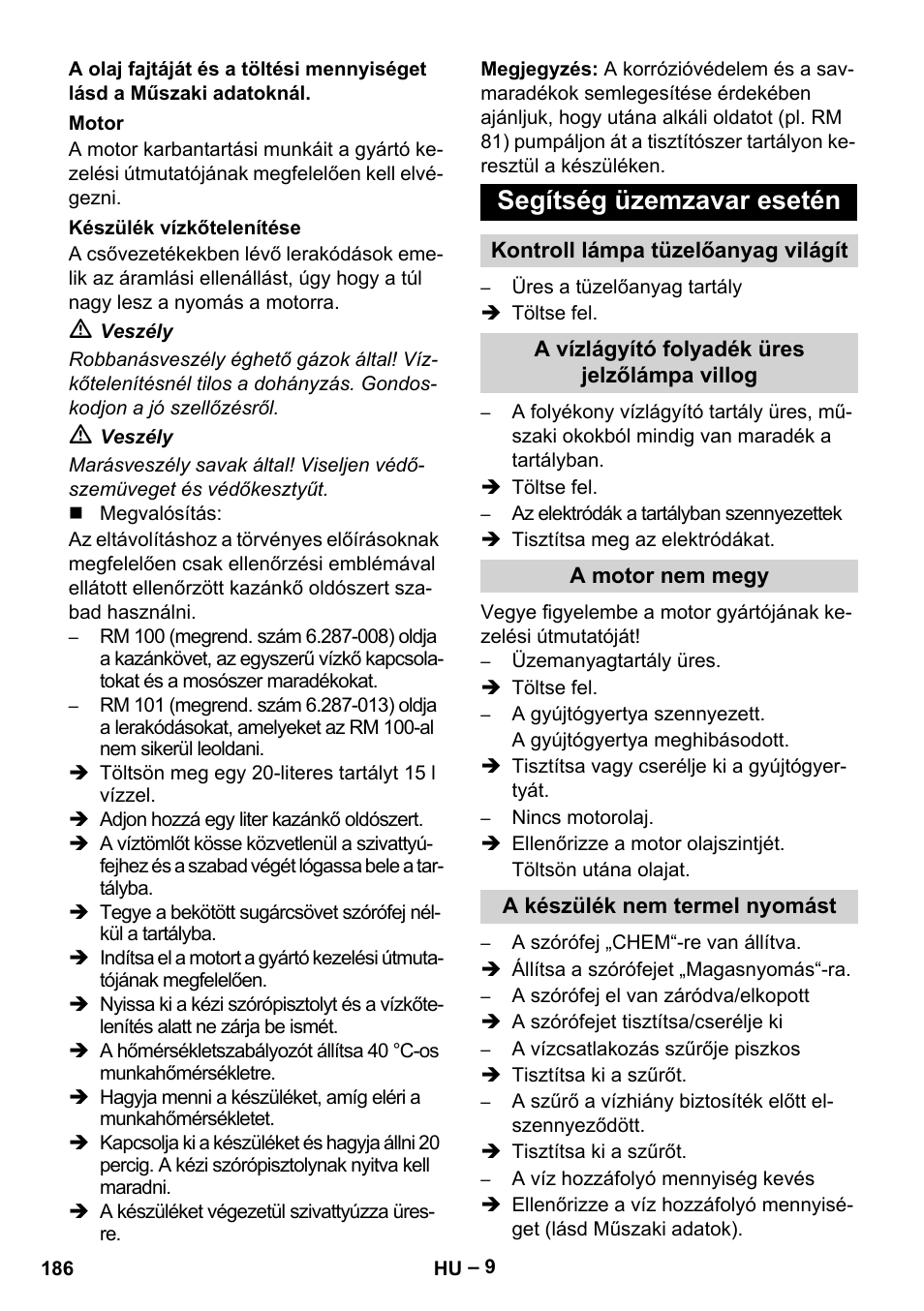 Segítség üzemzavar esetén | Karcher HDS 801 B User Manual | Page 186 / 340