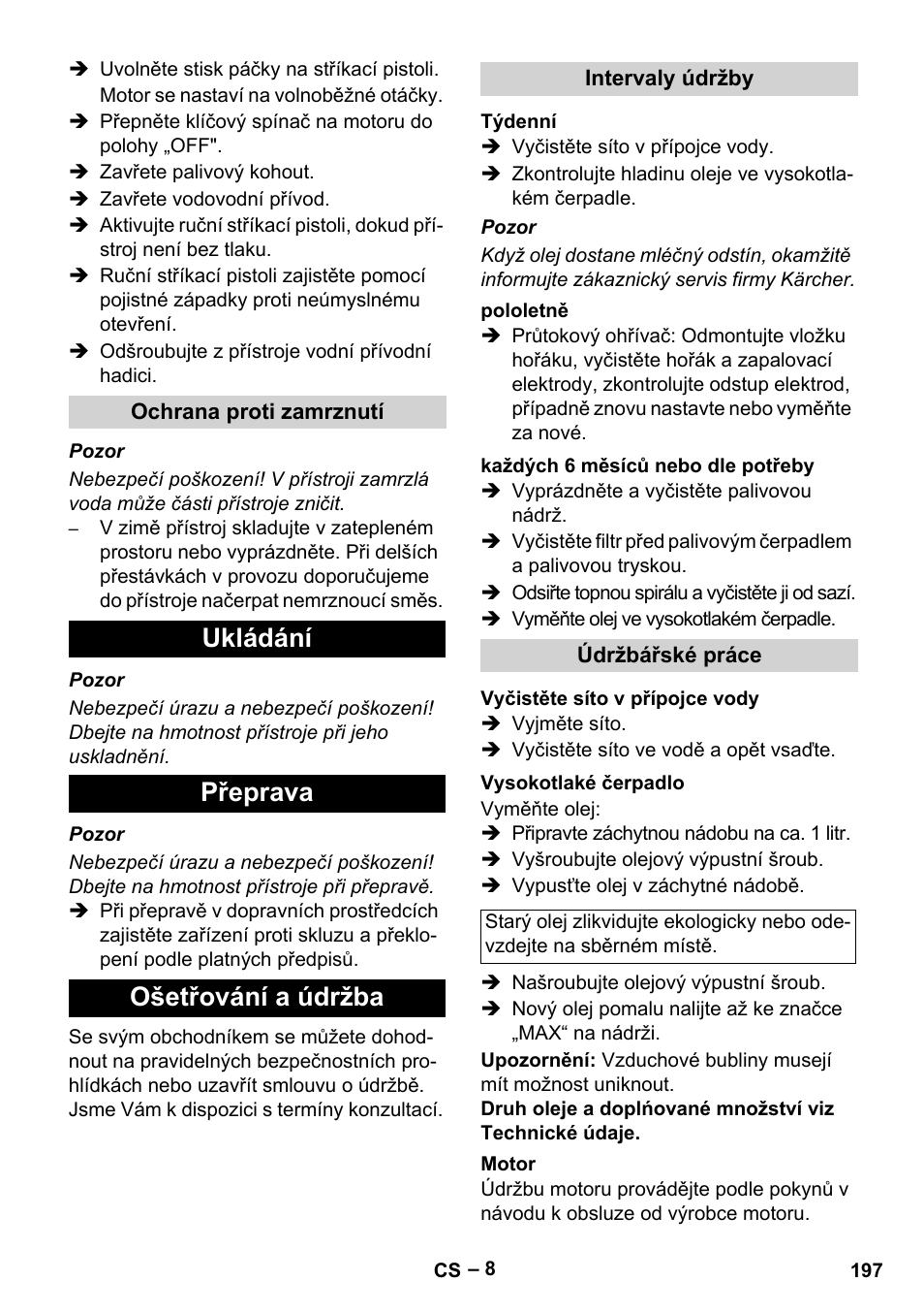 Ukládání přeprava ošetřování a údržba | Karcher HDS 801 B User Manual | Page 197 / 340