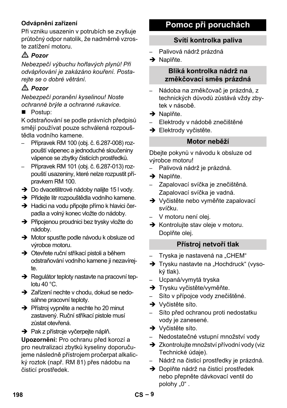 Pomoc při poruchách | Karcher HDS 801 B User Manual | Page 198 / 340