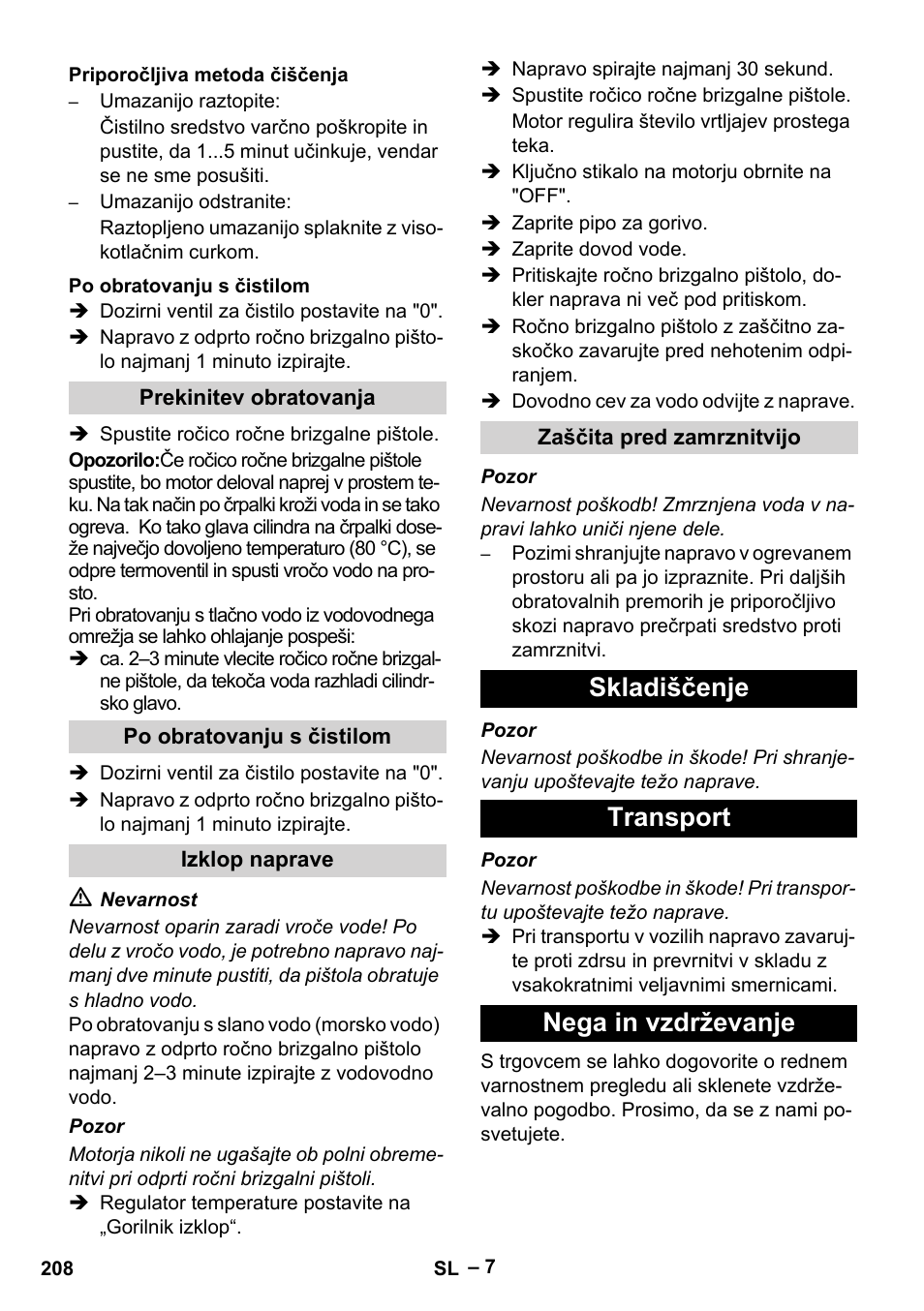 Skladiščenje transport nega in vzdrževanje | Karcher HDS 801 B User Manual | Page 208 / 340