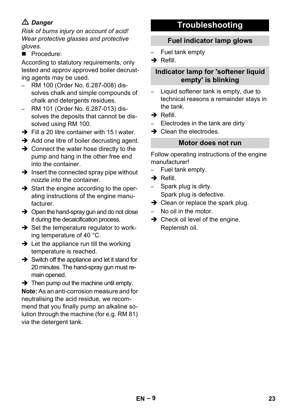 Troubleshooting | Karcher HDS 801 B User Manual | Page 23 / 340