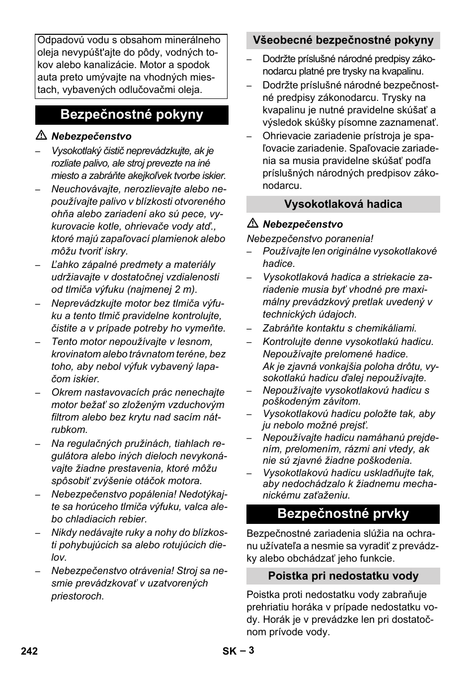 Bezpečnostné pokyny, Bezpečnostné prvky | Karcher HDS 801 B User Manual | Page 242 / 340