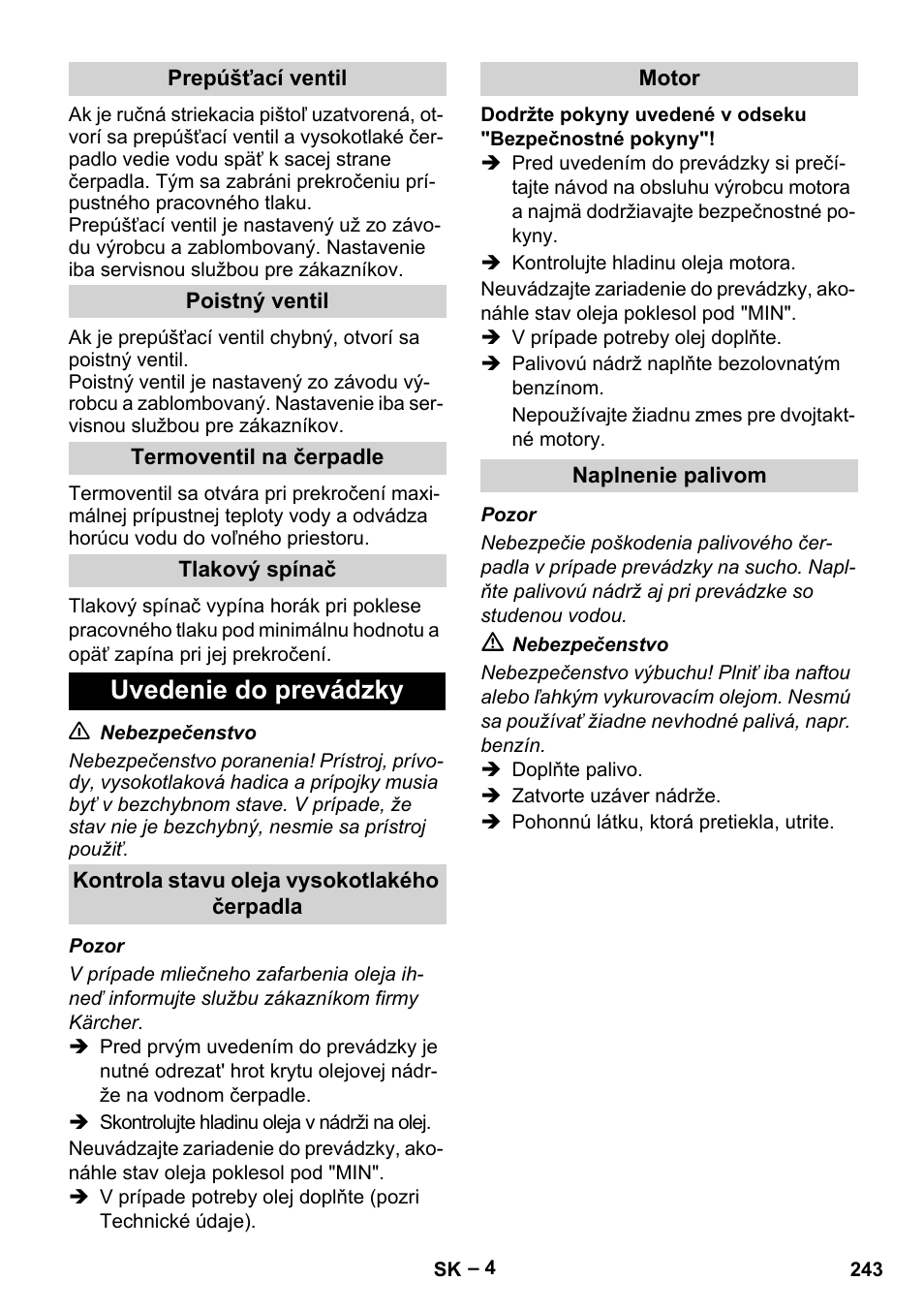 Uvedenie do prevádzky | Karcher HDS 801 B User Manual | Page 243 / 340