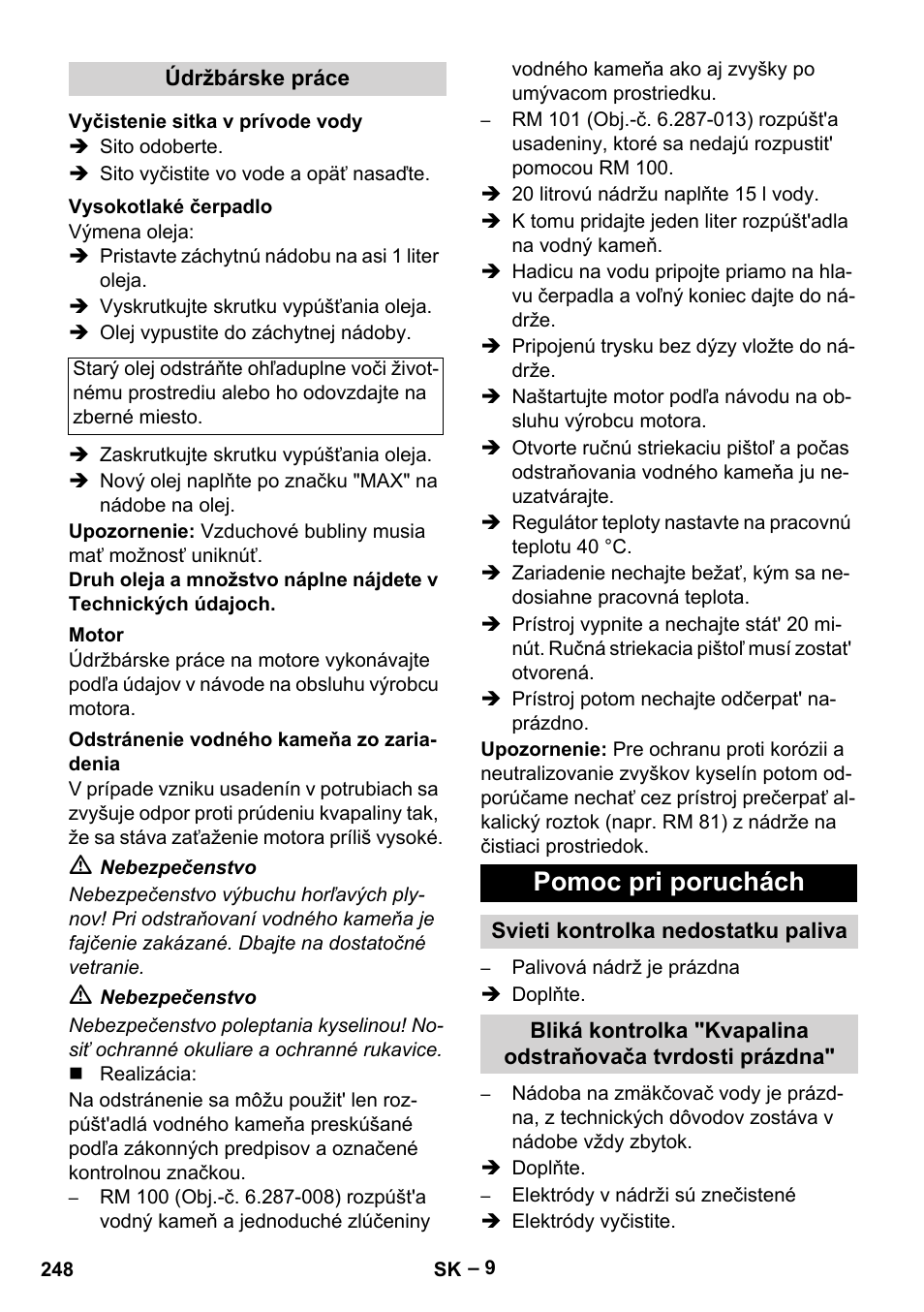 Pomoc pri poruchách | Karcher HDS 801 B User Manual | Page 248 / 340