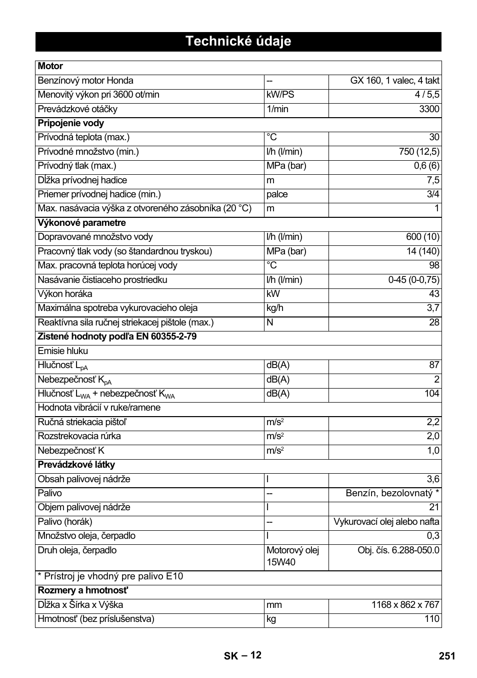 Technické údaje | Karcher HDS 801 B User Manual | Page 251 / 340