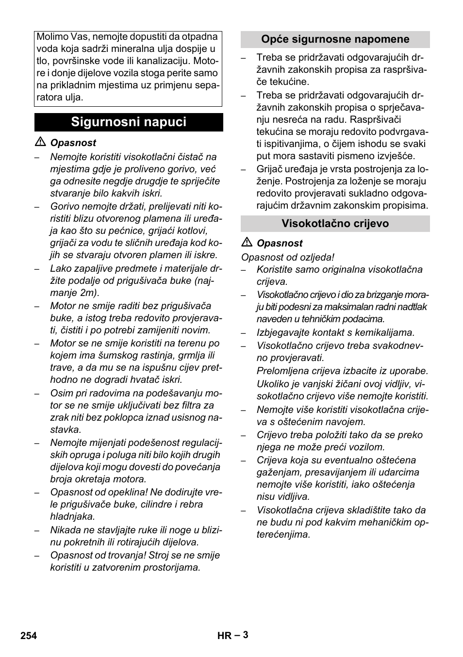 Sigurnosni napuci | Karcher HDS 801 B User Manual | Page 254 / 340