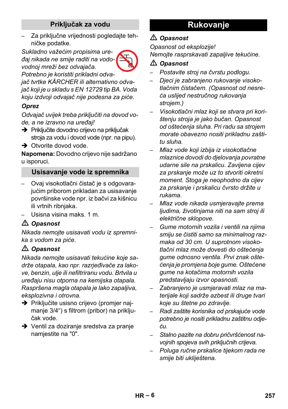 Rukovanje | Karcher HDS 801 B User Manual | Page 257 / 340