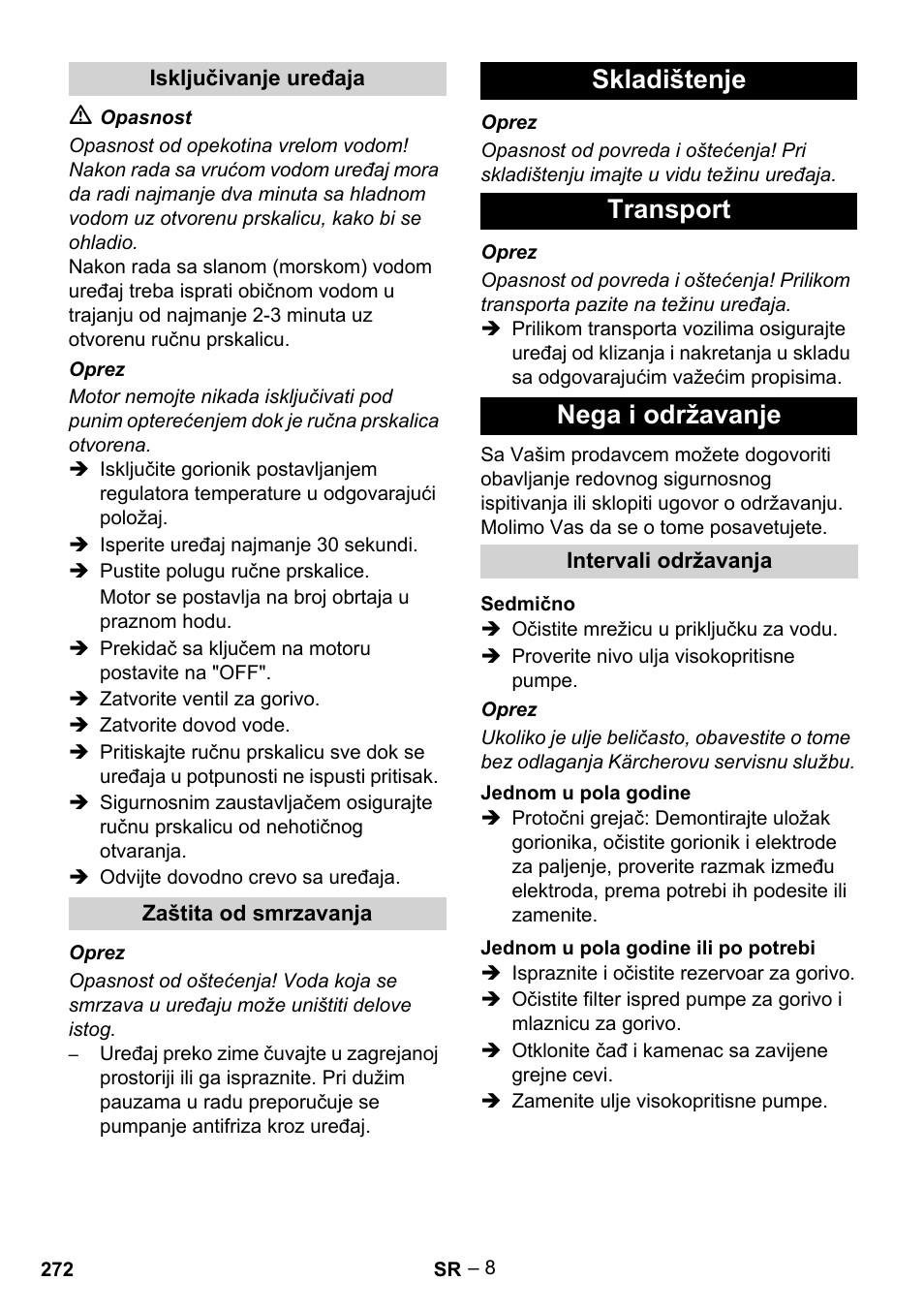 Skladištenje transport nega i održavanje | Karcher HDS 801 B User Manual | Page 272 / 340