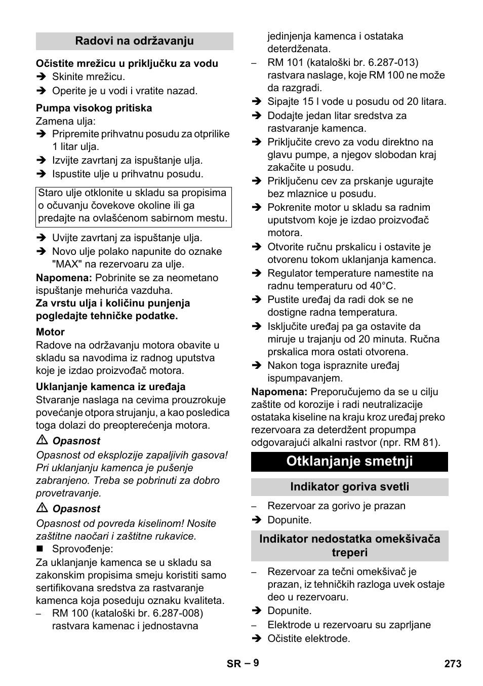 Otklanjanje smetnji | Karcher HDS 801 B User Manual | Page 273 / 340