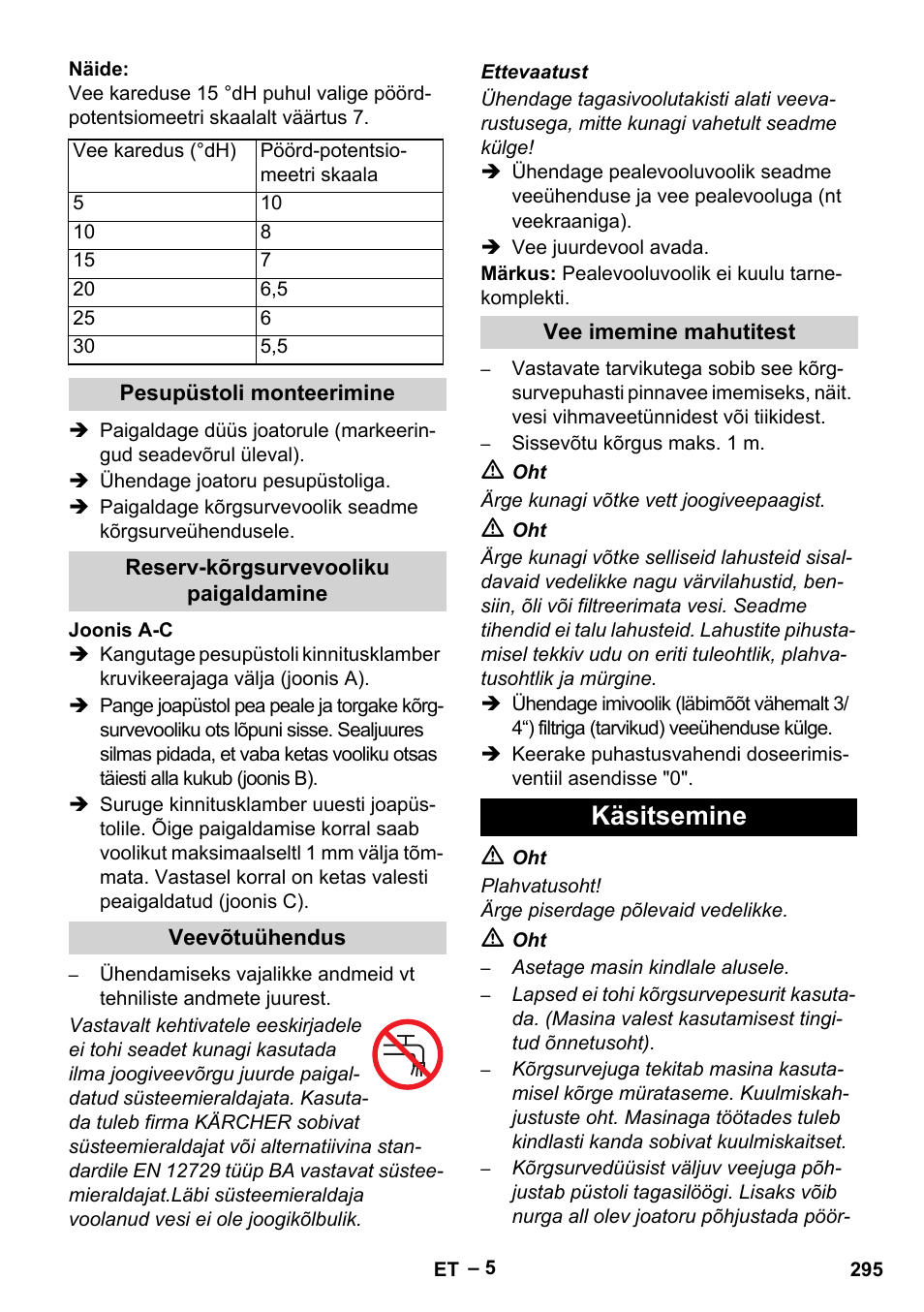 Käsitsemine | Karcher HDS 801 B User Manual | Page 295 / 340