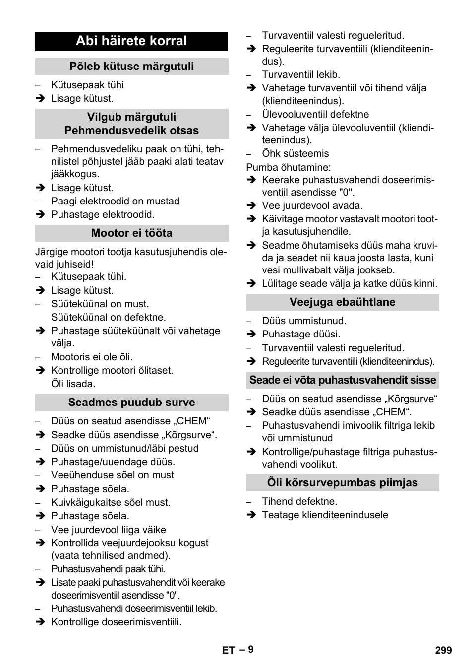 Abi häirete korral | Karcher HDS 801 B User Manual | Page 299 / 340