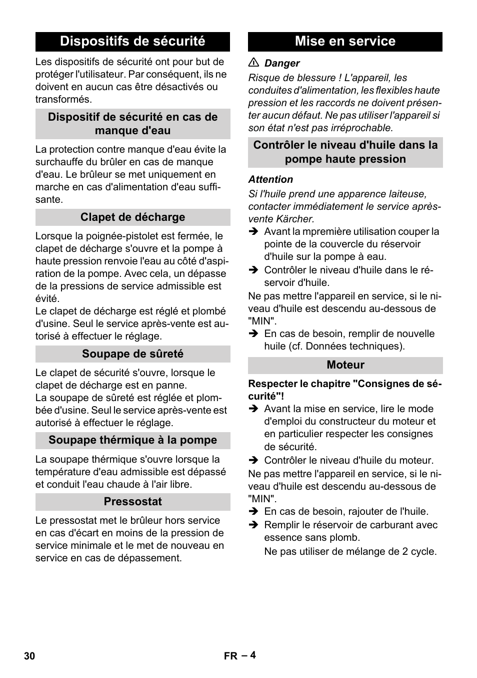 Dispositifs de sécurité, Mise en service | Karcher HDS 801 B User Manual | Page 30 / 340