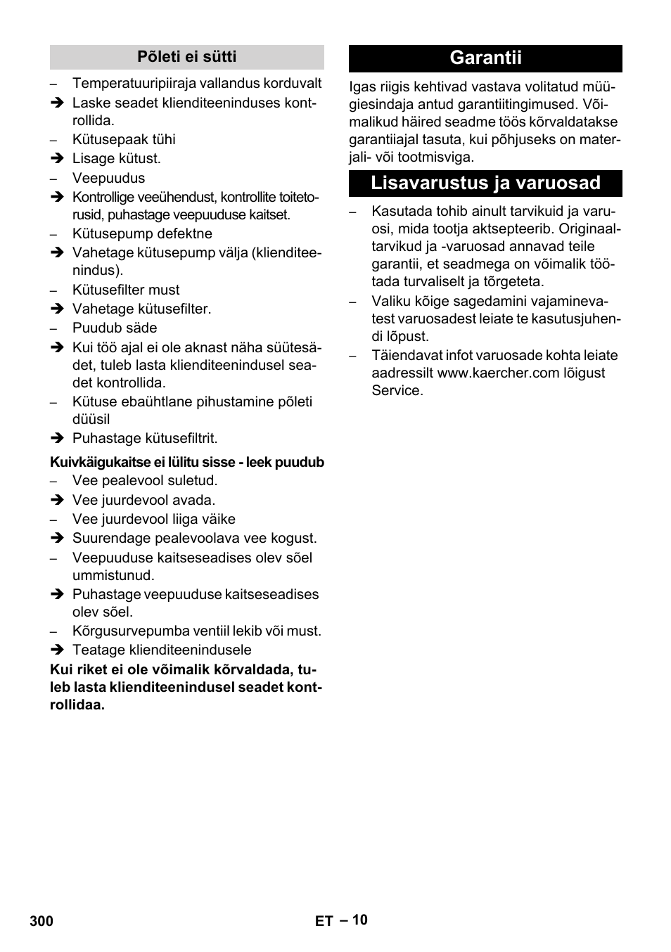 Garantii lisavarustus ja varuosad | Karcher HDS 801 B User Manual | Page 300 / 340