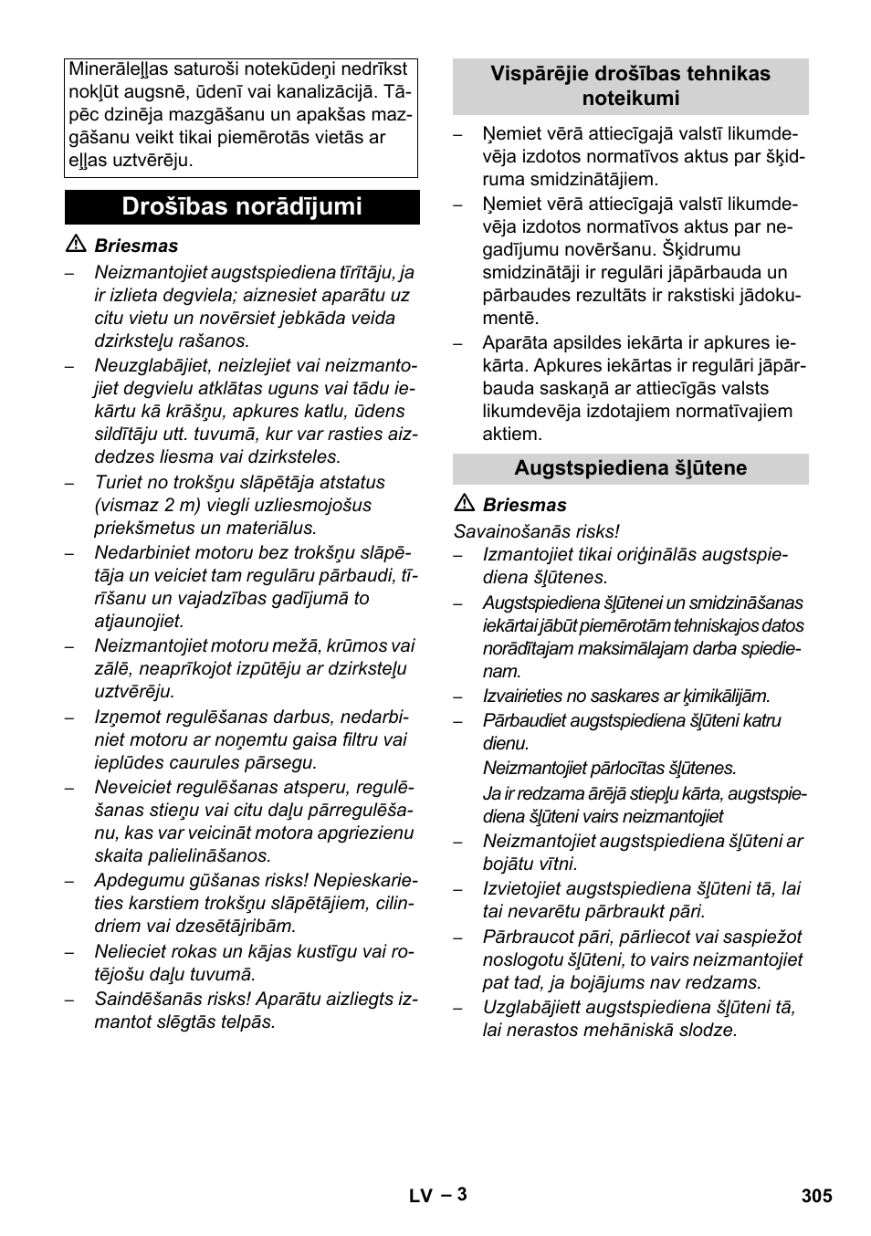 Drošības norādījumi | Karcher HDS 801 B User Manual | Page 305 / 340