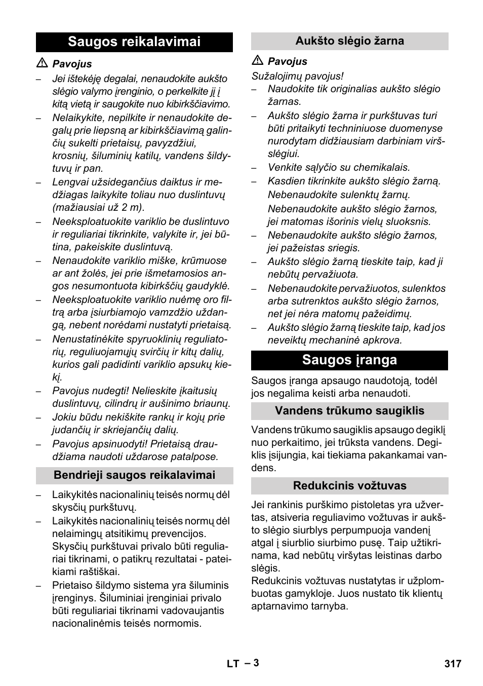 Saugos reikalavimai, Saugos įranga | Karcher HDS 801 B User Manual | Page 317 / 340