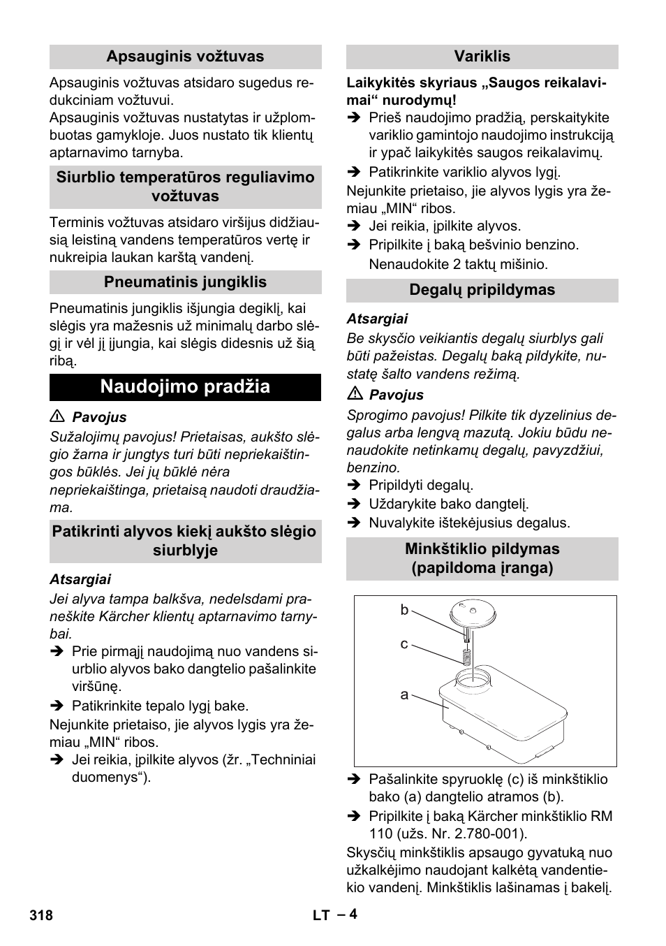 Naudojimo pradžia | Karcher HDS 801 B User Manual | Page 318 / 340