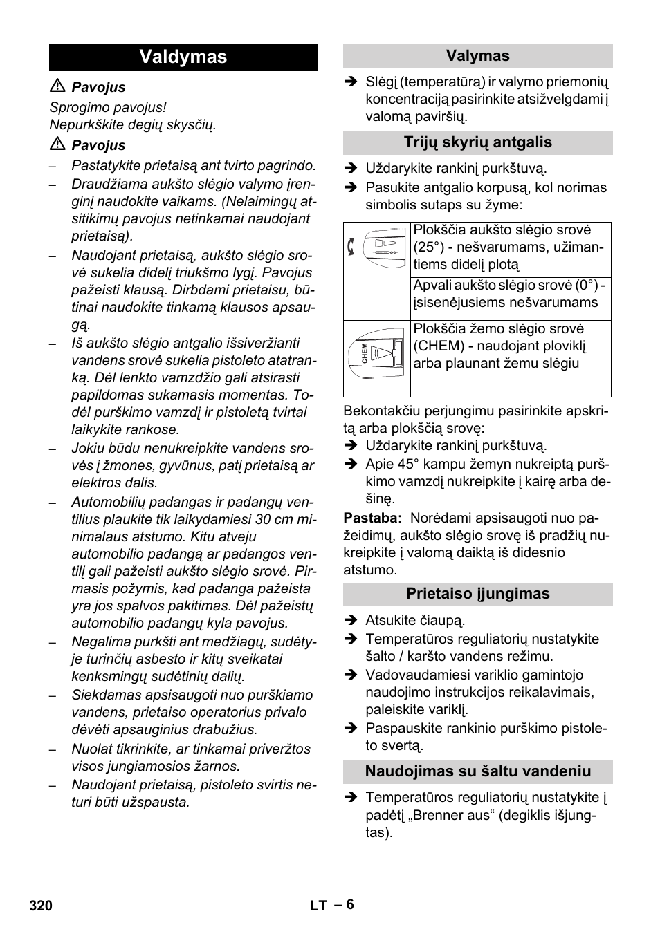 Valdymas | Karcher HDS 801 B User Manual | Page 320 / 340