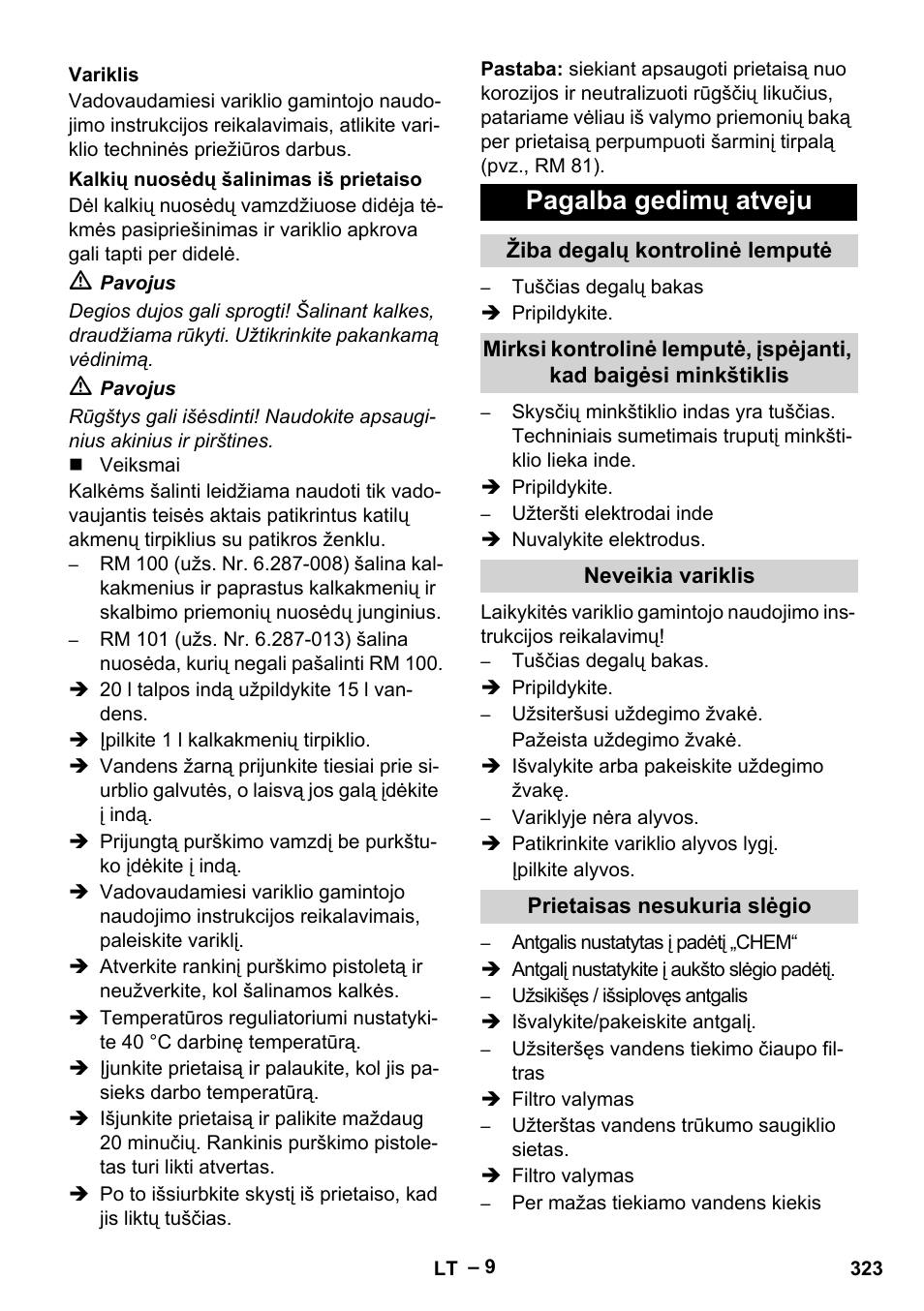 Pagalba gedimų atveju | Karcher HDS 801 B User Manual | Page 323 / 340