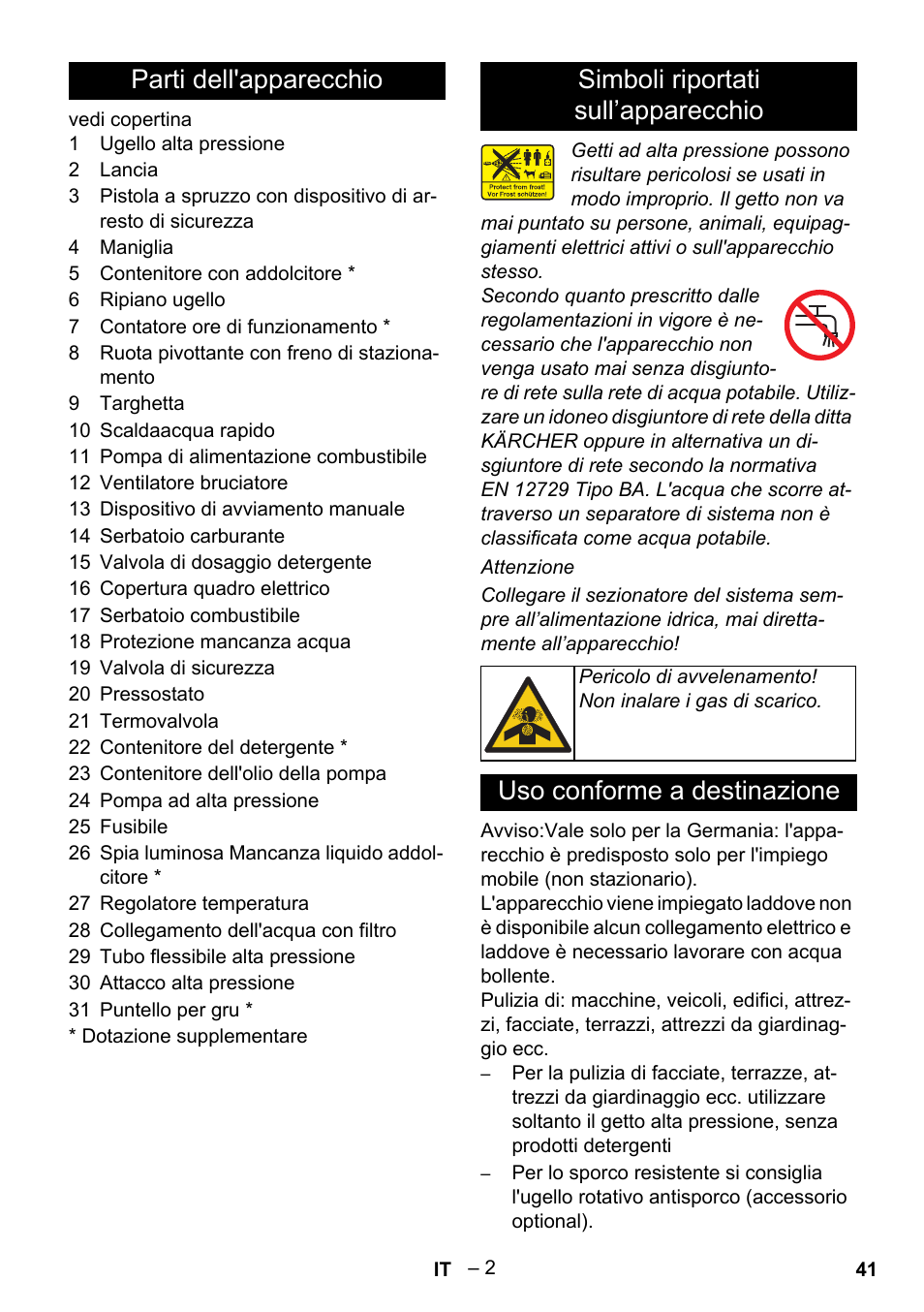 Uso conforme a destinazione | Karcher HDS 801 B User Manual | Page 41 / 340