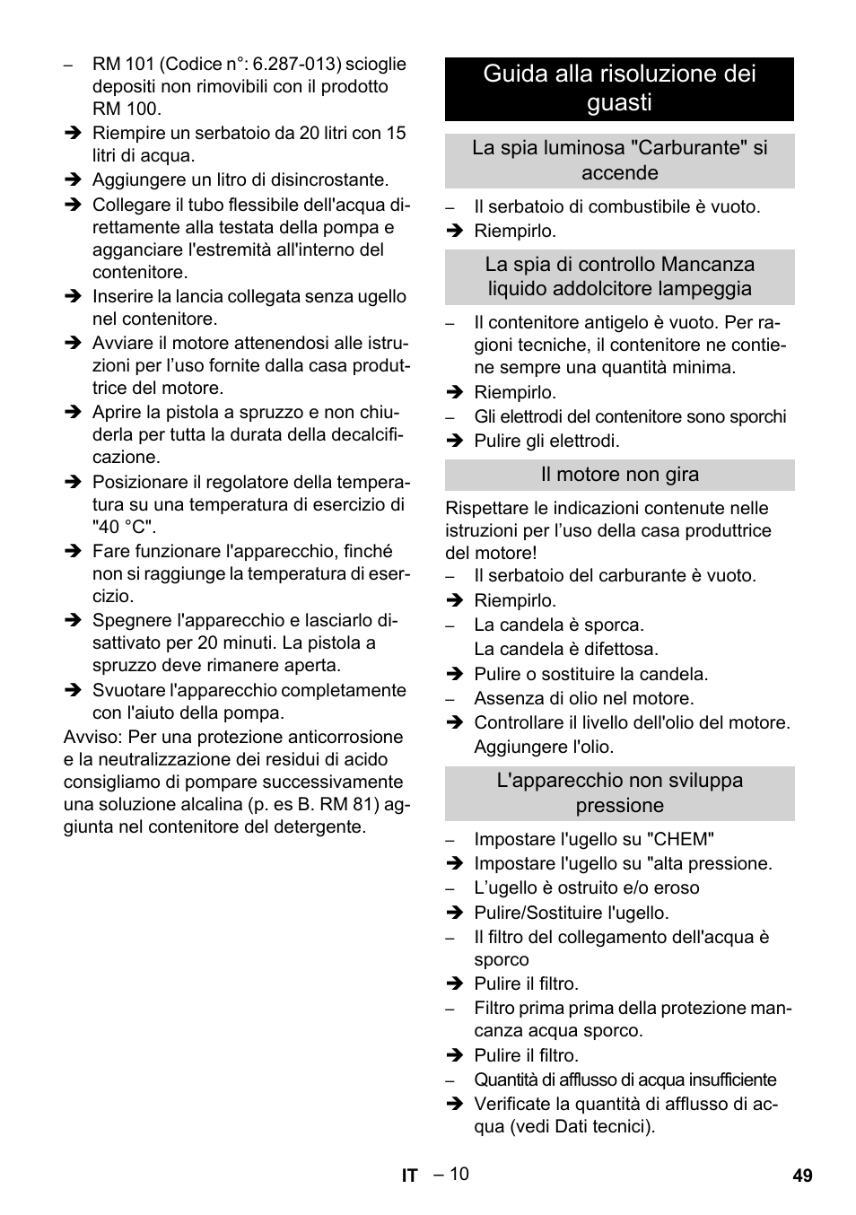 Guida alla risoluzione dei guasti | Karcher HDS 801 B User Manual | Page 49 / 340