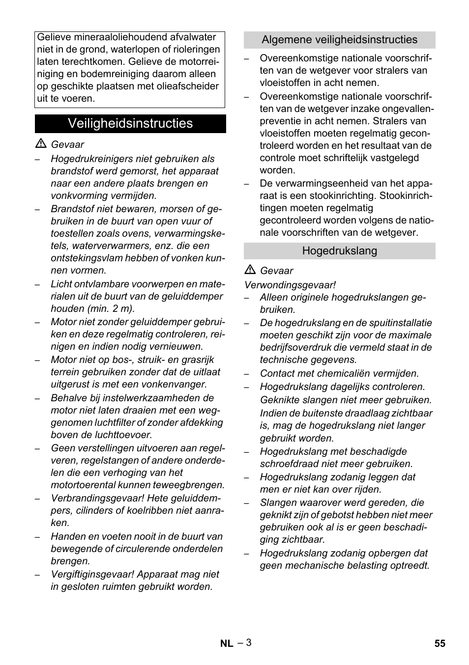 Veiligheidsinstructies | Karcher HDS 801 B User Manual | Page 55 / 340