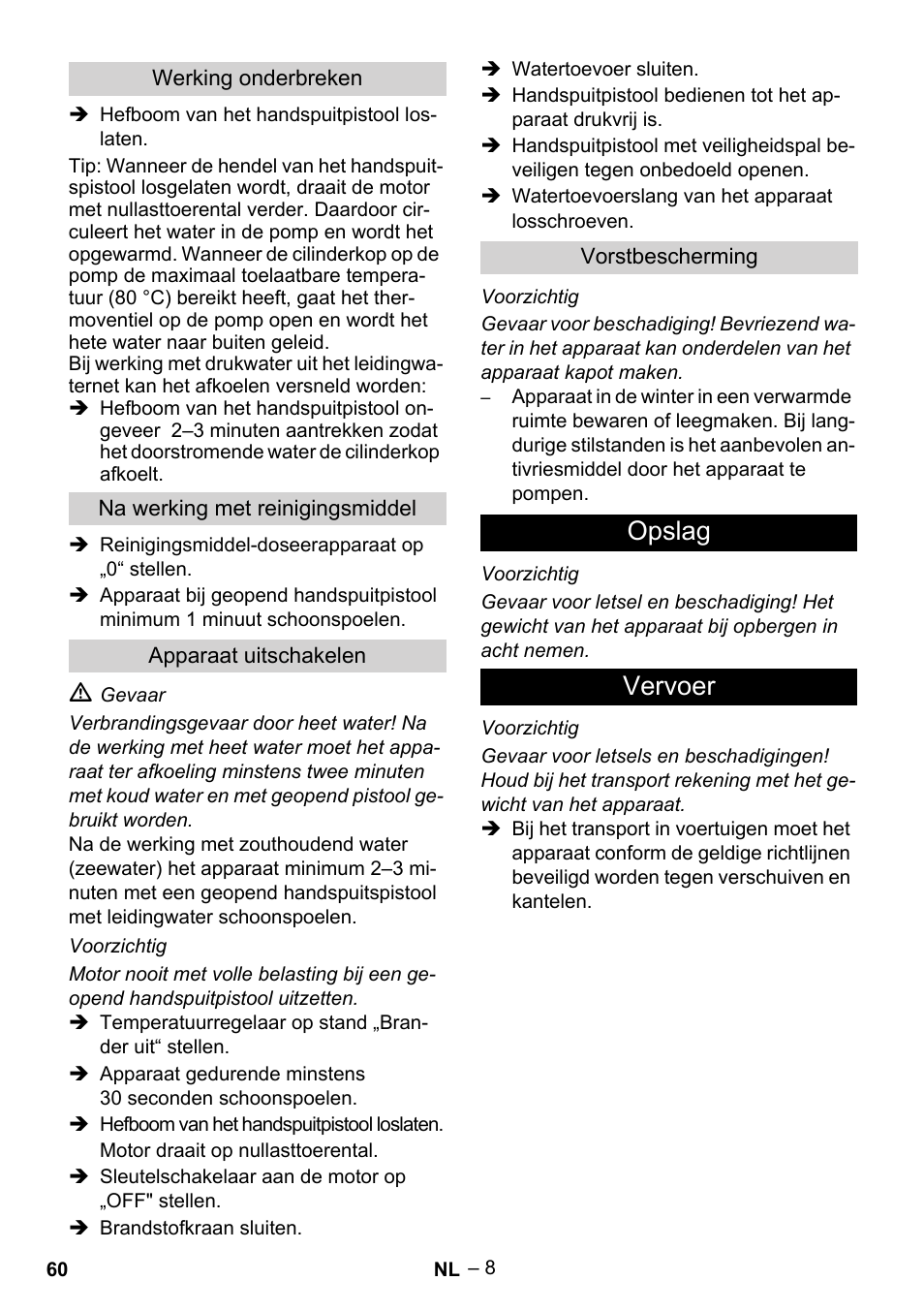 Opslag vervoer | Karcher HDS 801 B User Manual | Page 60 / 340