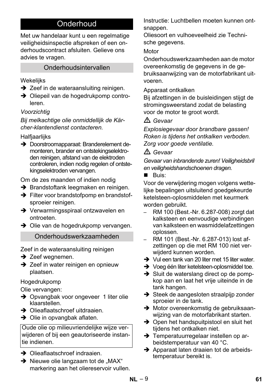 Onderhoud | Karcher HDS 801 B User Manual | Page 61 / 340