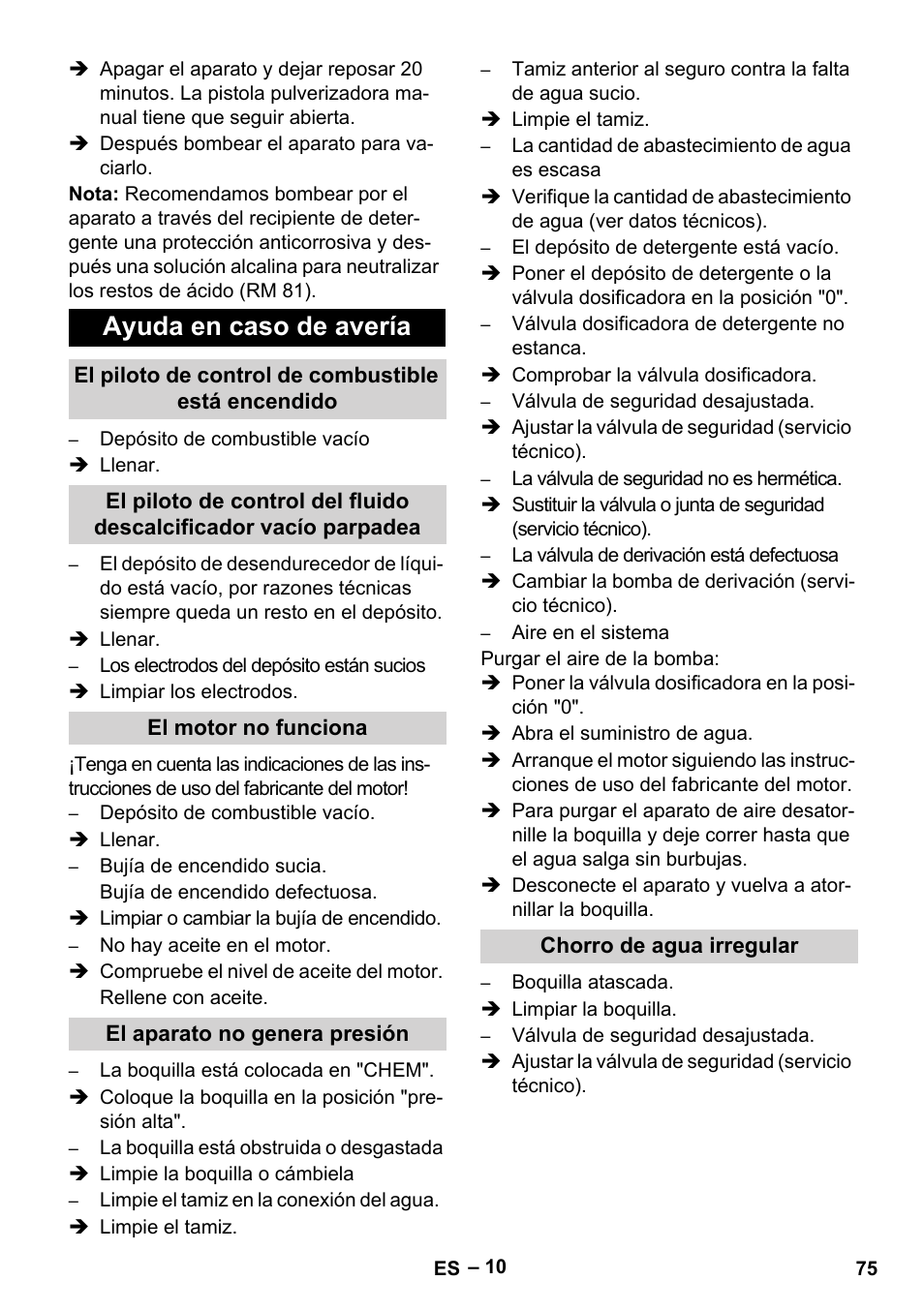 Ayuda en caso de avería | Karcher HDS 801 B User Manual | Page 75 / 340