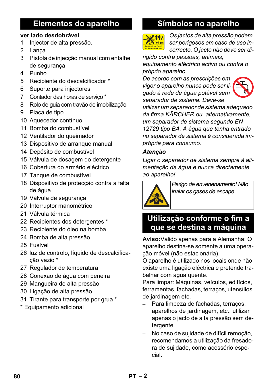 Elementos do aparelho símbolos no aparelho | Karcher HDS 801 B User Manual | Page 80 / 340