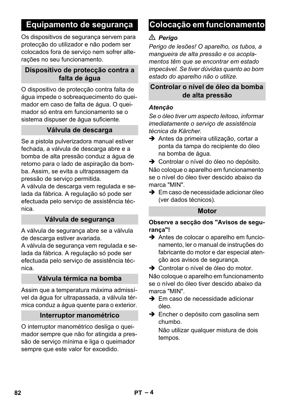 Equipamento de segurança, Colocação em funcionamento | Karcher HDS 801 B User Manual | Page 82 / 340