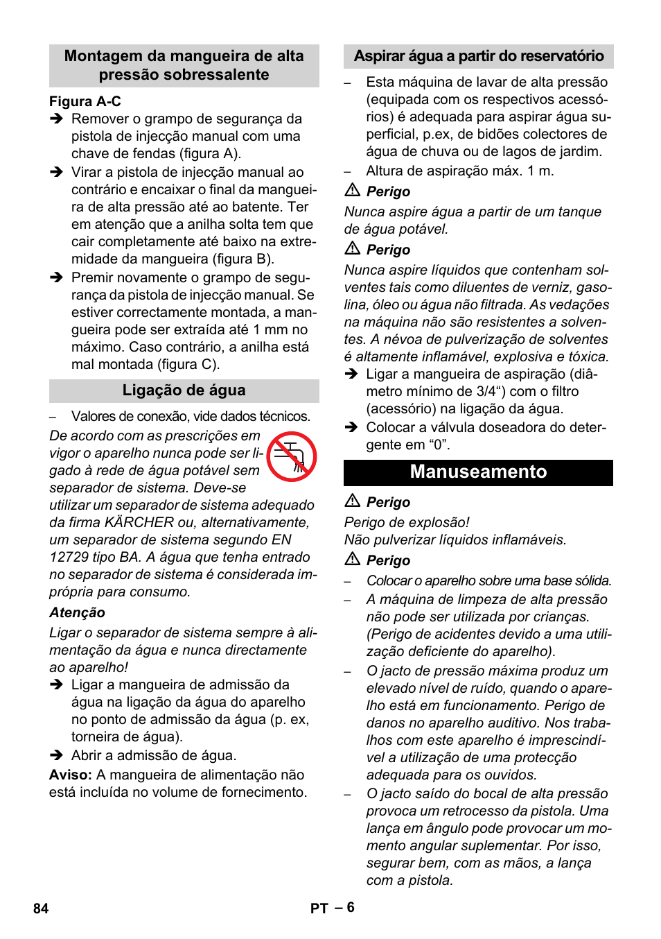 Manuseamento | Karcher HDS 801 B User Manual | Page 84 / 340