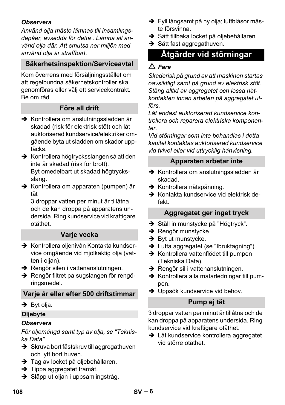 Åtgärder vid störningar | Karcher HD 6-13 C User Manual | Page 108 / 332