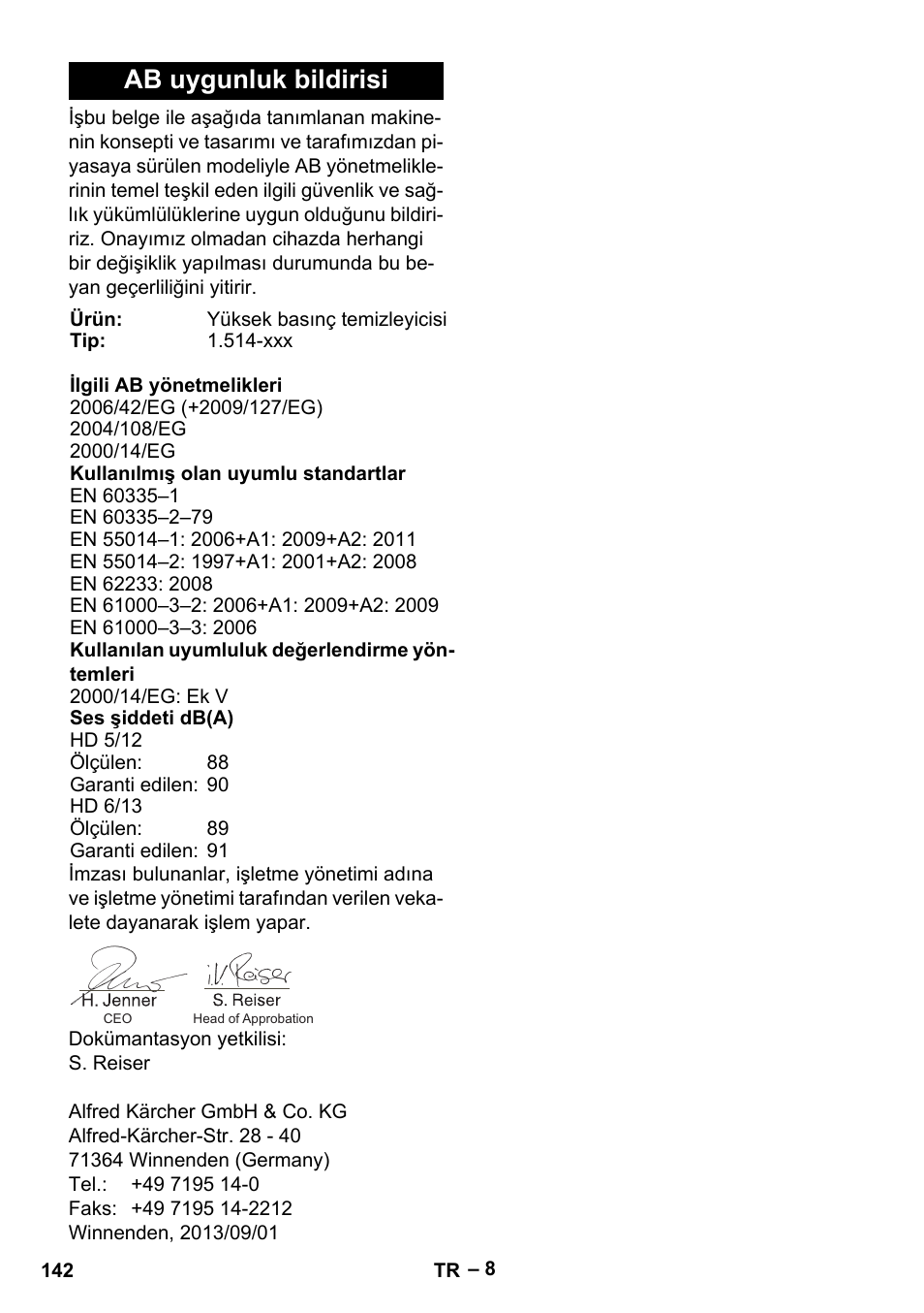 Ab uygunluk bildirisi | Karcher HD 6-13 C User Manual | Page 142 / 332