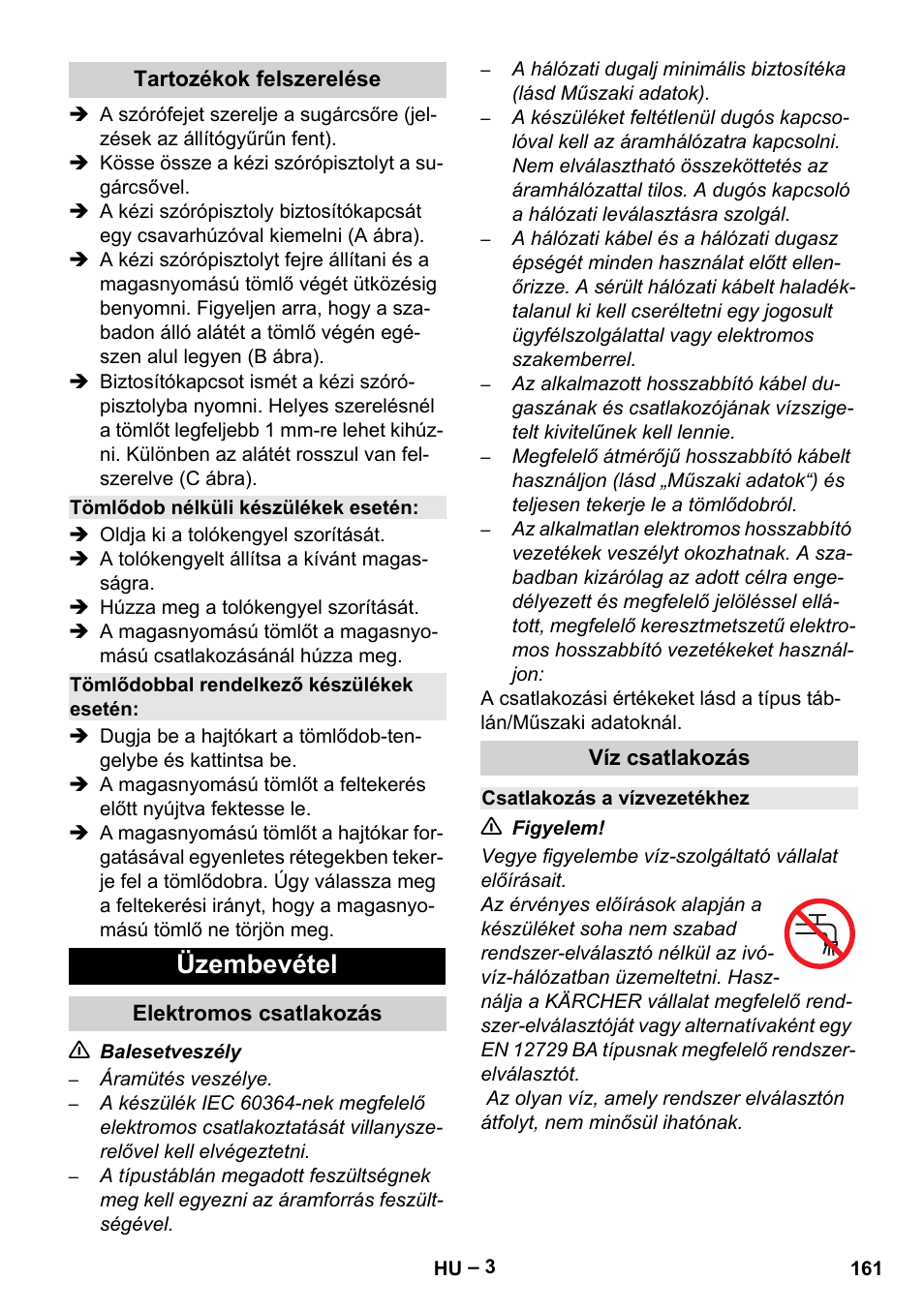 Üzembevétel | Karcher HD 6-13 C User Manual | Page 161 / 332