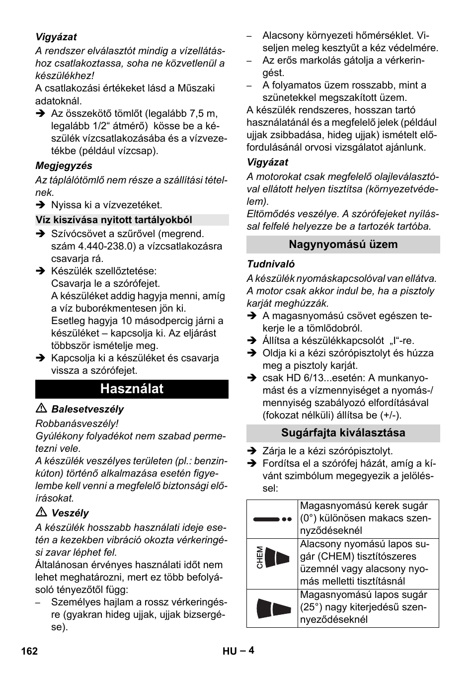 Használat | Karcher HD 6-13 C User Manual | Page 162 / 332