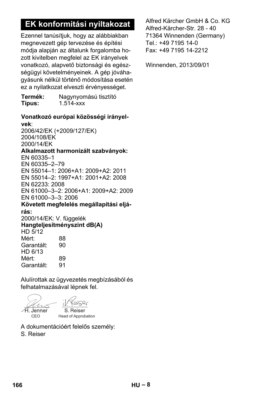 Ek konformitási nyiltakozat | Karcher HD 6-13 C User Manual | Page 166 / 332