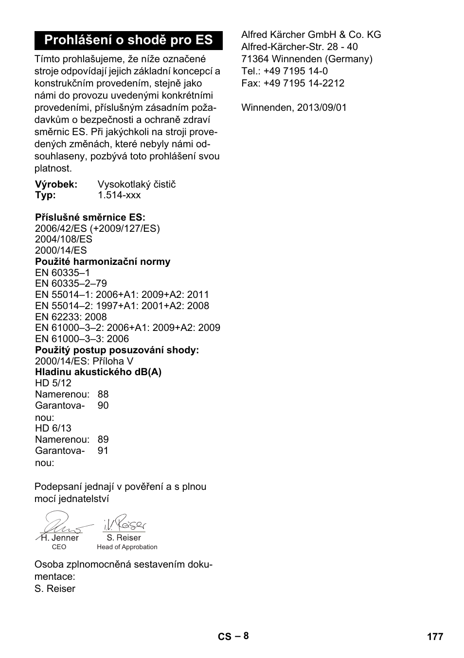 Prohlášení o shodě pro es | Karcher HD 6-13 C User Manual | Page 177 / 332