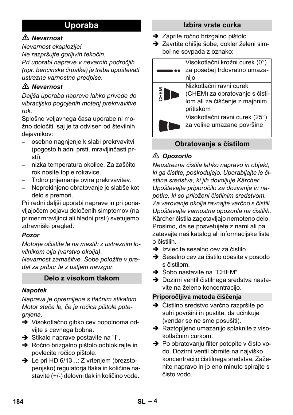 Uporaba | Karcher HD 6-13 C User Manual | Page 184 / 332