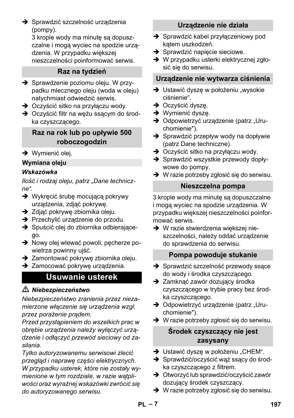 Usuwanie usterek | Karcher HD 6-13 C User Manual | Page 197 / 332