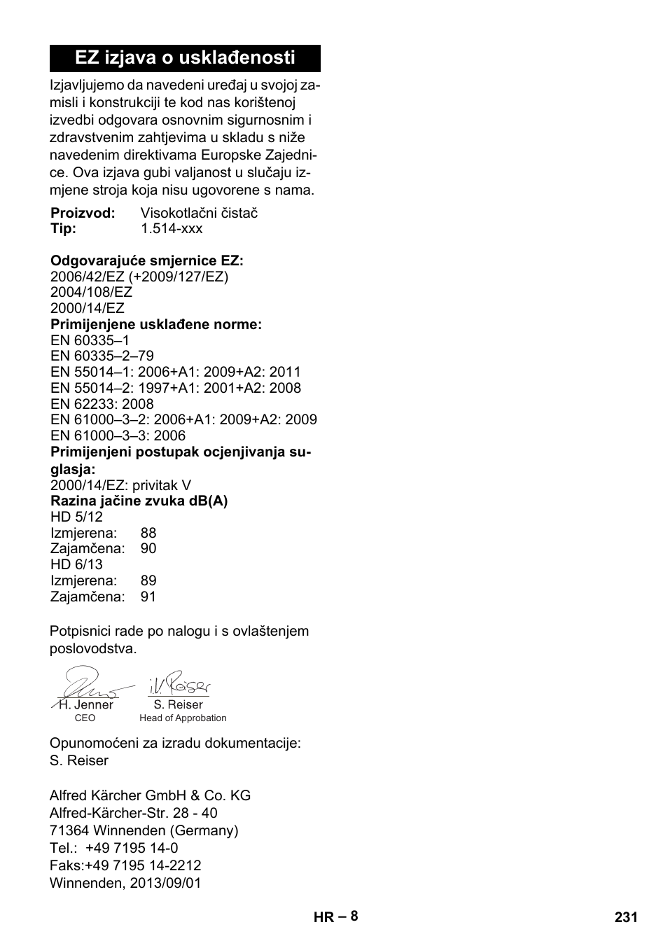 Ez izjava o usklađenosti | Karcher HD 6-13 C User Manual | Page 231 / 332