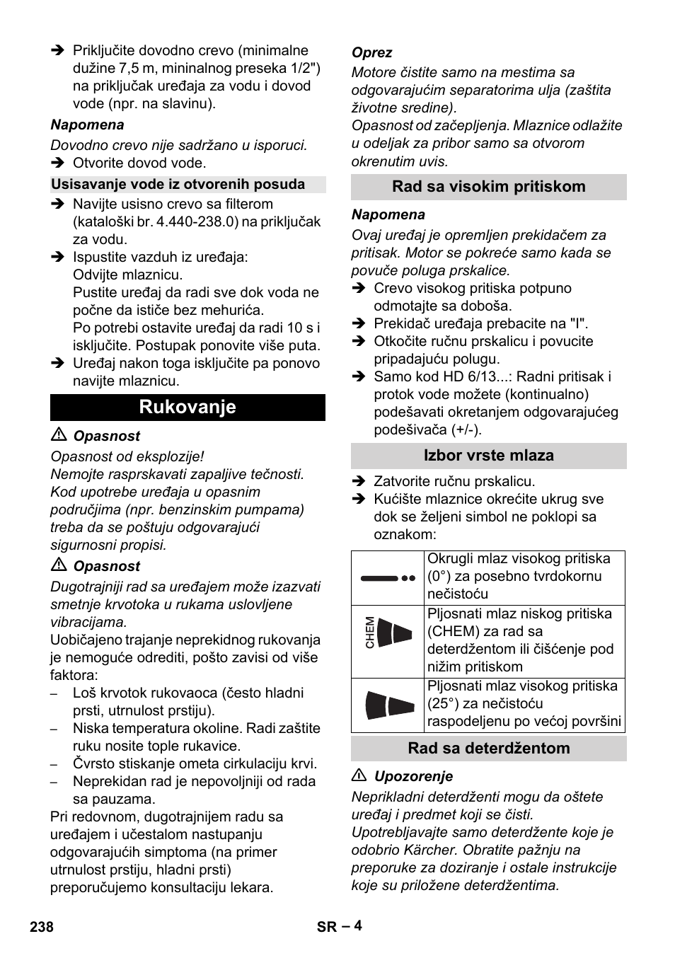 Rukovanje | Karcher HD 6-13 C User Manual | Page 238 / 332