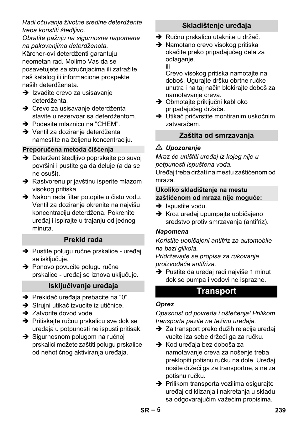 Transport | Karcher HD 6-13 C User Manual | Page 239 / 332