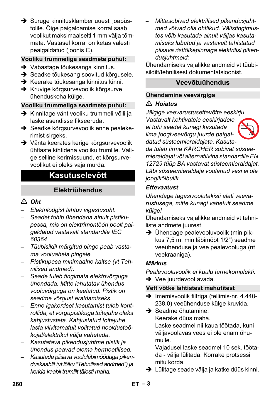 Kasutuselevõtt | Karcher HD 6-13 C User Manual | Page 260 / 332