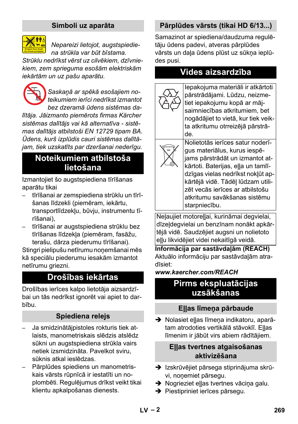 Vides aizsardzība, Pirms ekspluatācijas uzsākšanas | Karcher HD 6-13 C User Manual | Page 269 / 332
