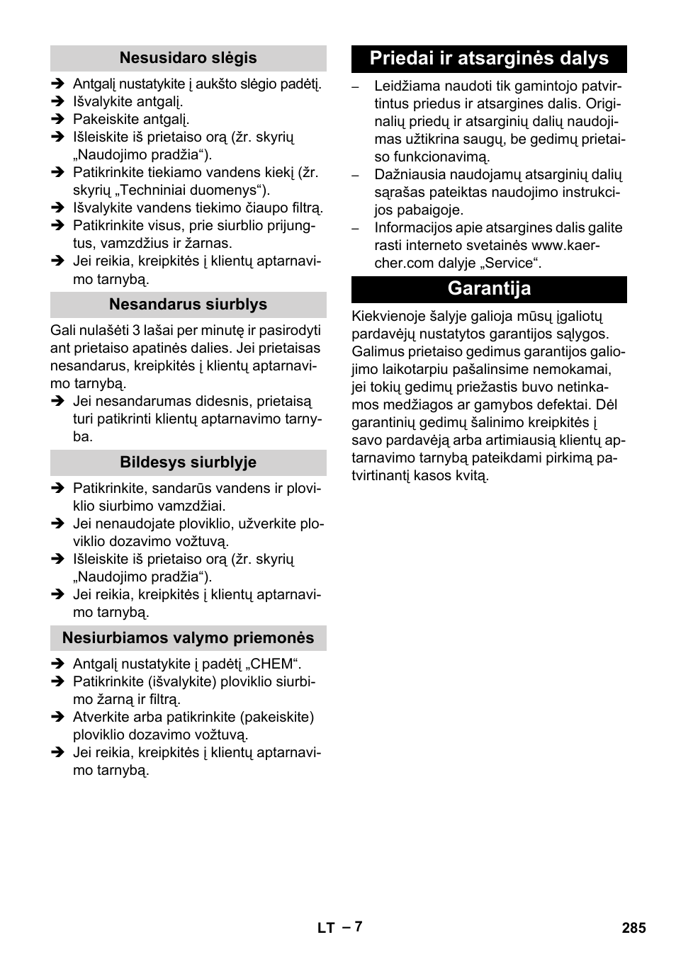 Priedai ir atsarginės dalys garantija | Karcher HD 6-13 C User Manual | Page 285 / 332