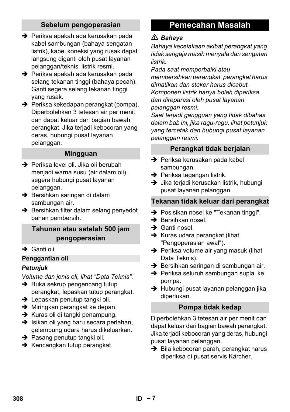 Pemecahan masalah | Karcher HD 6-13 C User Manual | Page 308 / 332