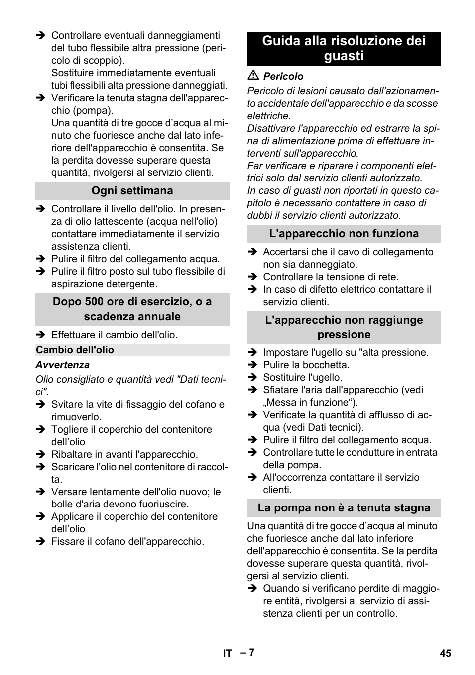 Guida alla risoluzione dei guasti | Karcher HD 6-13 C User Manual | Page 45 / 332